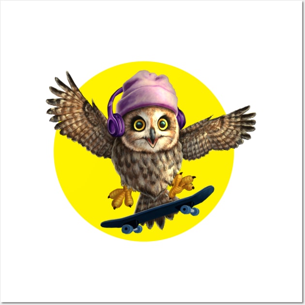 Skateboarding Owl Wall Art by Jay Diloy